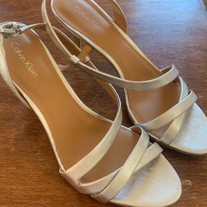 Calvin Klein metallic strappy sandal with heel